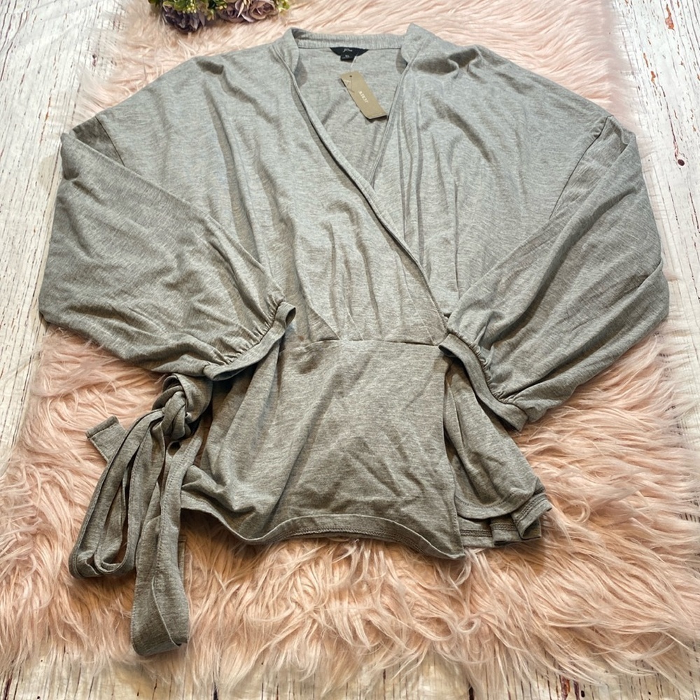 NWT J. Crew Wrap Top with Collar Grey sz XL